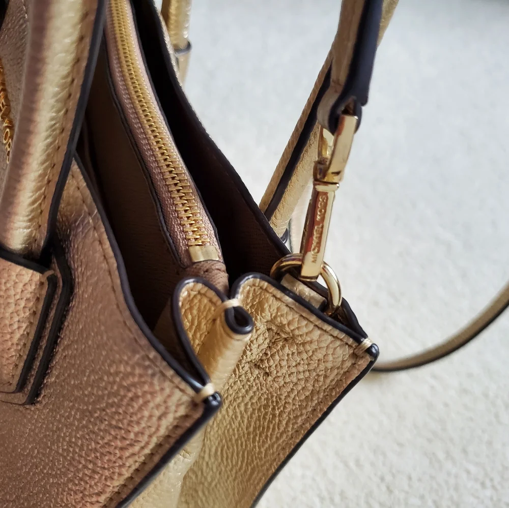 Michael Kors Metallic Gold Leather Mercer Crossbody Tote Bag